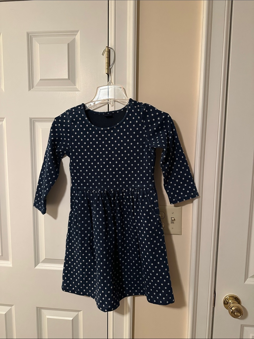 GAP Navy Polka Dot Long-Sleeve Dress